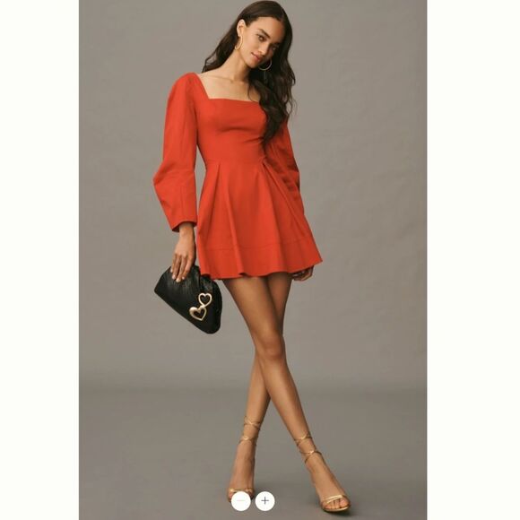 Anthropologie Maeve Long-Sleeve Square-Neck Pleated Mini Dress - Picture 3 of 4